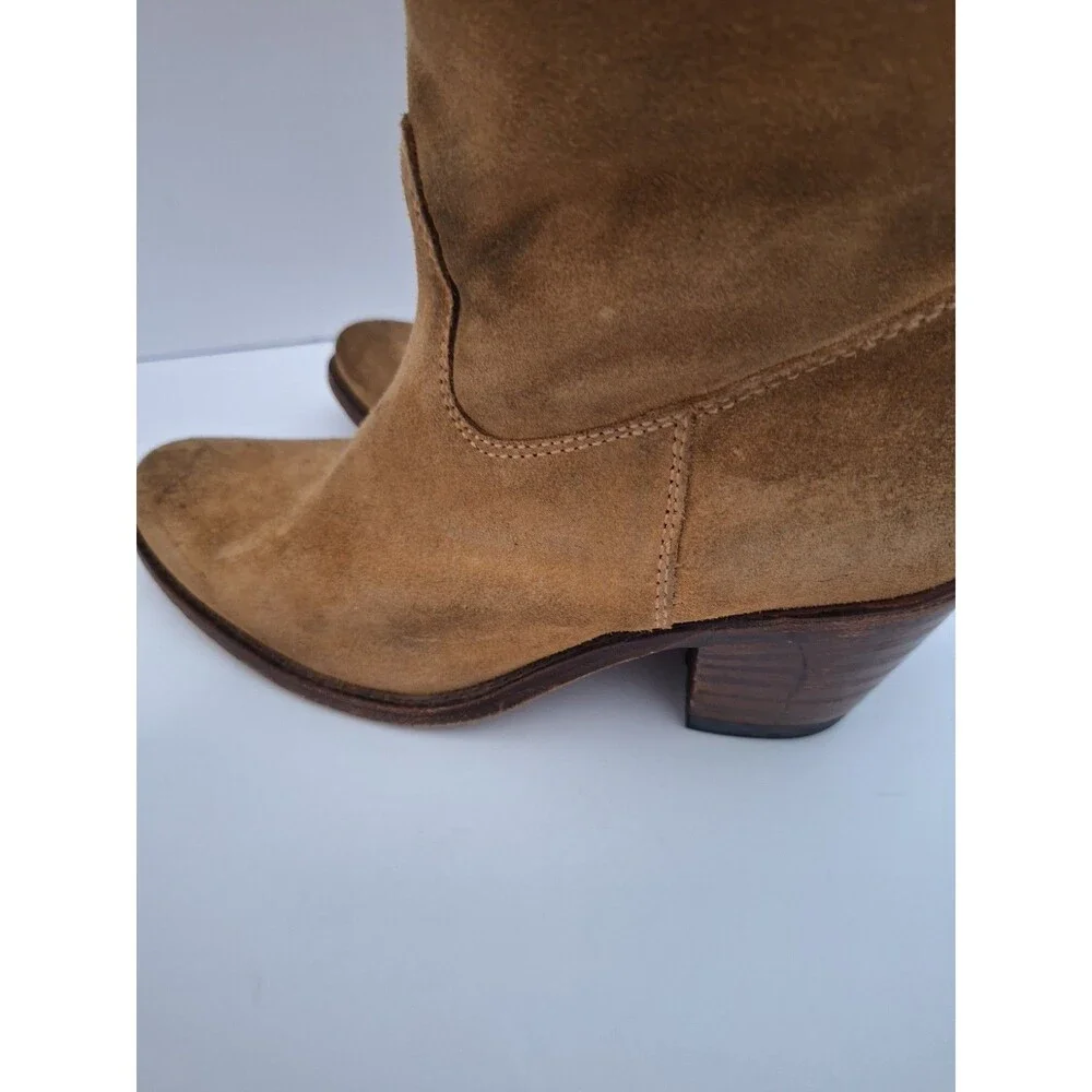 Frye Women's Camel Stacked Heel Suede Leather Knee High Western Boots Sz 6.5M